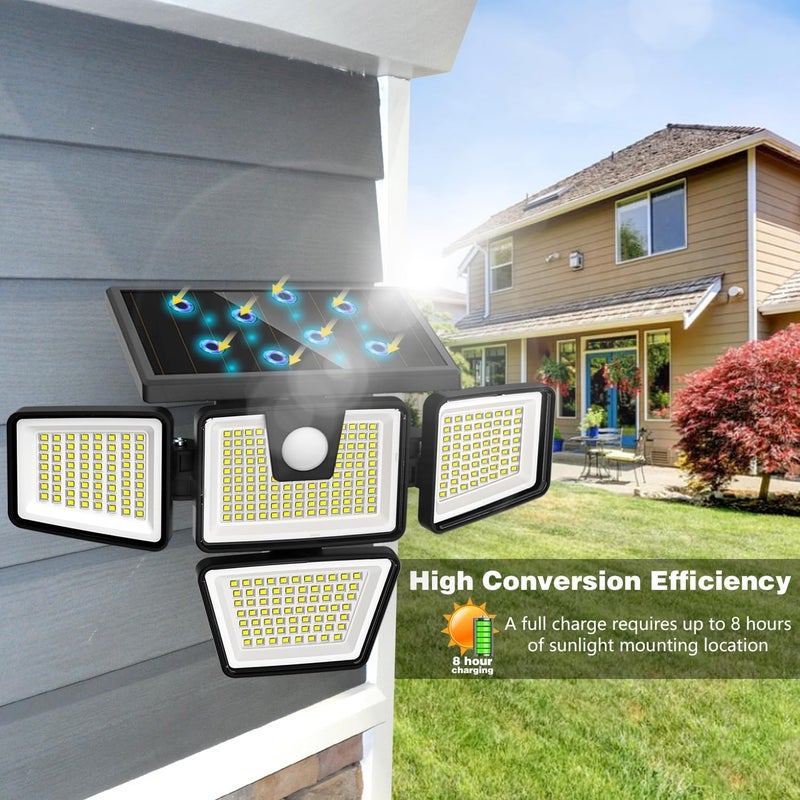 AmeriTop Solar Lights Outdoor, 2 Pack 300 LED High Brightness Cordless Solar Motion Sensor Lights; 4 Adjustable Heads,320° Wide Angle Illumination, IP65 Waterproof, Security LED Flood Light(Daylight) - Image 5